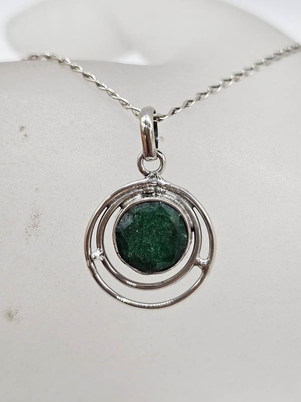 Sterling Silver Emerald Round / Circle Pendant on Silver Chain