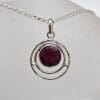 Sterling Silver Ruby Round / Circle Pendant on Silver Chain