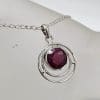 Sterling Silver Ruby Round / Circle Pendant on Silver Chain