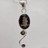Sterling Silver Smokey Quartz Oval and Round on Curved Twist Pendant on Silver Chain