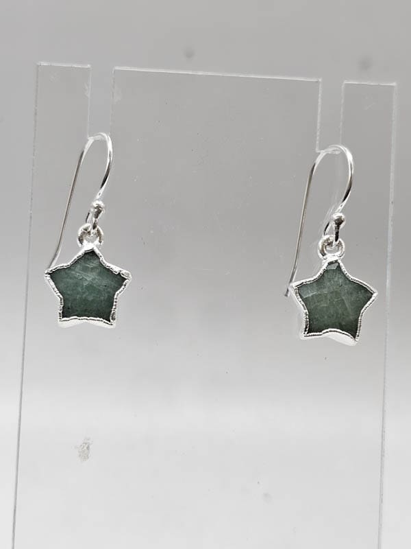 Sterling Silver Emerald Carved Star Drop Earrings