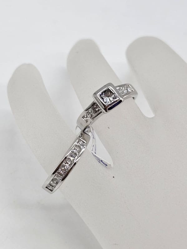 18ct White Gold Diamond Princess Cut Channel Set Square Engagement Ring and Wedding Ring Set