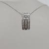 9ct White Gold Diamond Channel Set 3 Row Rectangular Pendant on Gold Chain