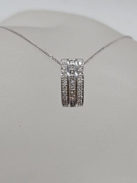 9ct White Gold Diamond Channel Set 3 Row Rectangular Pendant on Gold Chain