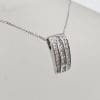 9ct White Gold Diamond Channel Set 3 Row Rectangular Pendant on Gold Chain