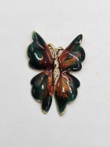 Plated Butterfly Multi-Coloured Brooch - Vintage Costume Jewellery