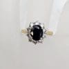 18ct Yellow Gold Natural Sapphire Large Oval Surrounded by Diamond Cluster Ring - Engagement Ring, Dress Ring