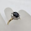 18ct Yellow Gold Natural Sapphire Large Oval Surrounded by Diamond Cluster Ring - Engagement Ring, Dress Ring