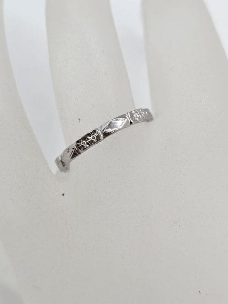 18ct White Gold Patterned Ring Wedding Ring / Wedding Band - Antique / Vintage