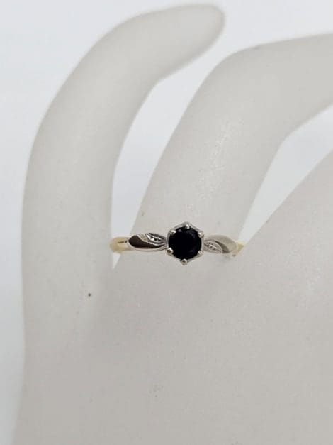 18ct Yellow Gold Natural Sapphire Solitaire Claw Set Ring - Antique / Vintage