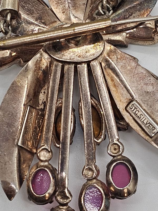 Sterling Silver Donald Simpson Pink, Blue and Rhinestone Necklace / Brooch - Antique / Vintage