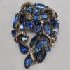 Plated Sphinx Large Spectacular Blue Curved Rhinestone Cluster Brooch - Vintage Costume Jewellery