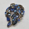 Plated Sphinx Large Spectacular Blue Curved Rhinestone Cluster Brooch - Vintage Costume Jewellery