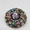 Plated Very Large Spectacular Multi-Coloured Round Cluster Brooch - Vintage Costume Jewellery