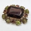 Plated Aurora Very Large Brown with Green Leaves Rectangular Cluster Brooch - Vintage Costume Jewellery