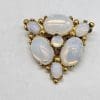Plated White Triangular Cluster Brooch - Vintage Costume Jewellery