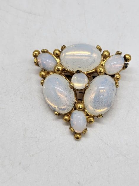 Plated White Triangular Cluster Brooch - Vintage Costume Jewellery