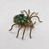 Plated Green Stones Large Spider Brooch - Vintage Costume Jewellery