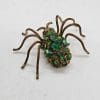 Plated Green Stones Large Spider Brooch - Vintage Costume Jewellery
