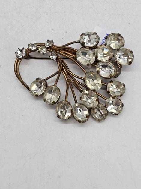 Plated Rhinestones Large Bouquet Brooch - Vintage Costume Jewellery