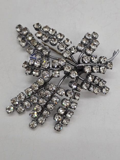 Plated Rhinestone Large Spray Cluster Brooch - Vintage Costume Jewellery