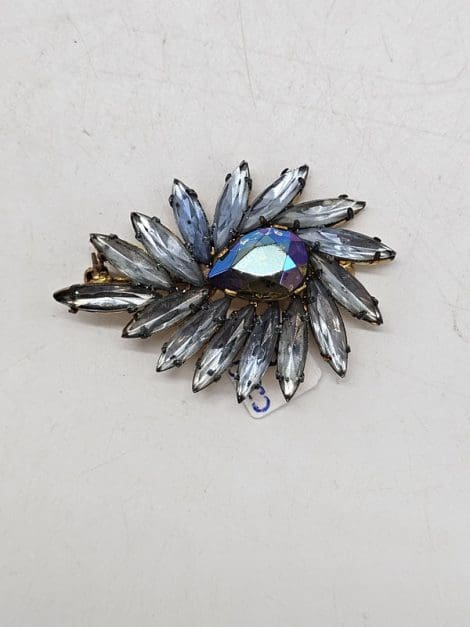 Plated Blue Teardrop / Pear Shaped Cluster Brooch - Vintage Costume Jewellery