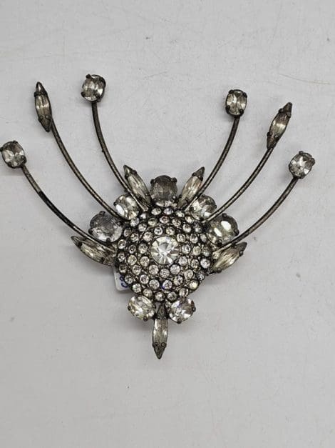 Plated Rhinestone Very Large and Unusual Striking Cluster Spray Brooch - Vintage Costume Jewellery