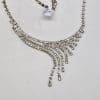 Plated Rhinestone Curved Swirl Chain / Necklace - Vintage Costume Jewellery