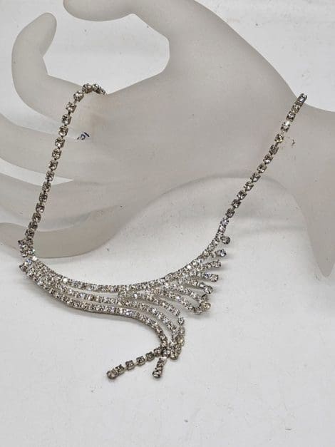 Plated Rhinestone Curved Swirl Chain / Necklace - Vintage Costume Jewellery