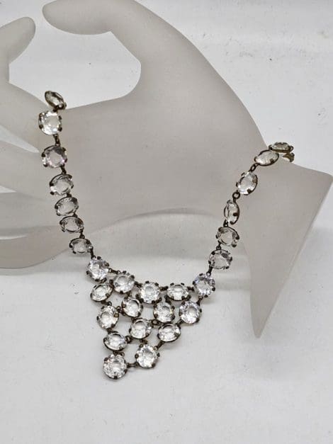 Plated Rhinestone V Shape Chain / Necklace - Vintage Costume Jewellery