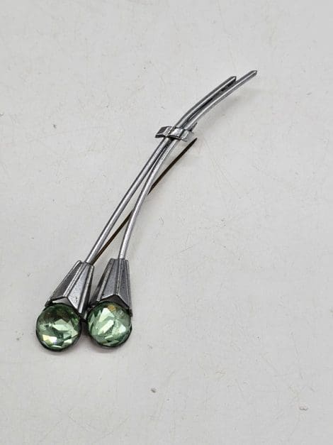 Plated Green Lily / Tulips Brooch - Vintage Costume Jewellery