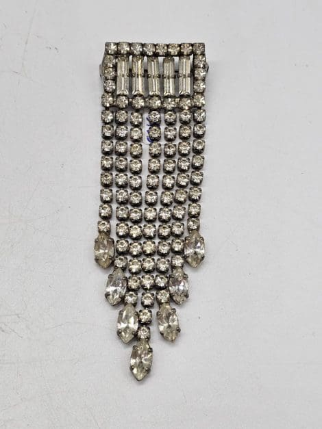 Plated Rhinestone Large and Long Tassel Drops Brooch - Vintage Costume Jewellery