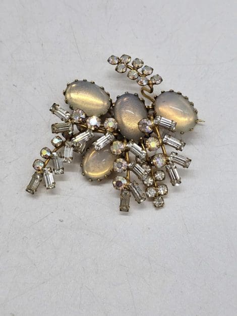Plated Smokey Grey Rhinestone Large Cluster Brooch - Vintage Costume Jewellery