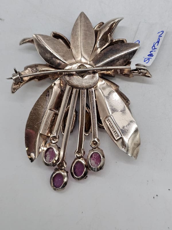 Sterling Silver Donald Simpson Pink, Blue and Rhinestone Necklace / Brooch - Antique / Vintage