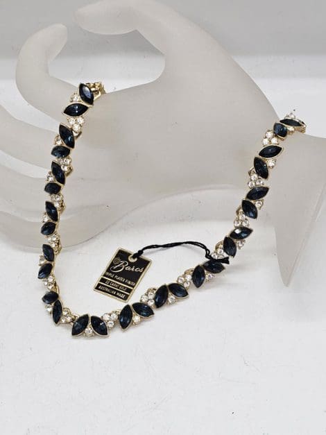 Barcs Clear and Navy Blue Rhinestone Collier Necklace / Chain - Vintage Costume Jewellery