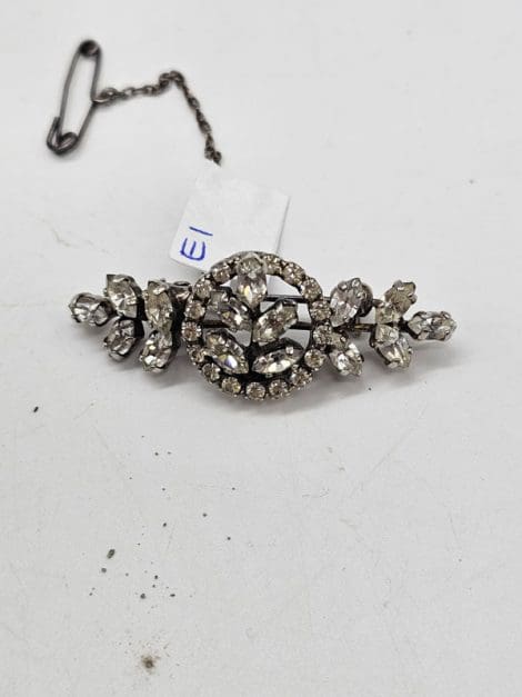 Plated Rhinestone Ornate Bar Brooch - Vintage Costume Jewellery