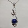 Sterling Silver Lapis Lazuli Elongated Twist Pendant on Silver Chain - Vintage