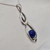 Sterling Silver Lapis Lazuli Elongated Twist Pendant on Silver Chain - Vintage