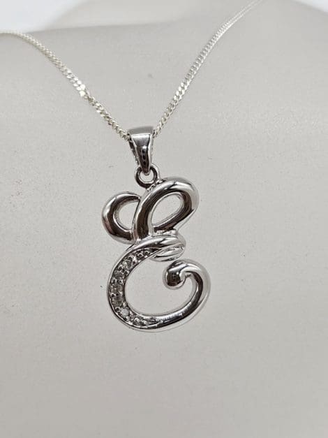 Sterling Silver Diamond Initial E Pendant on Silver Chain