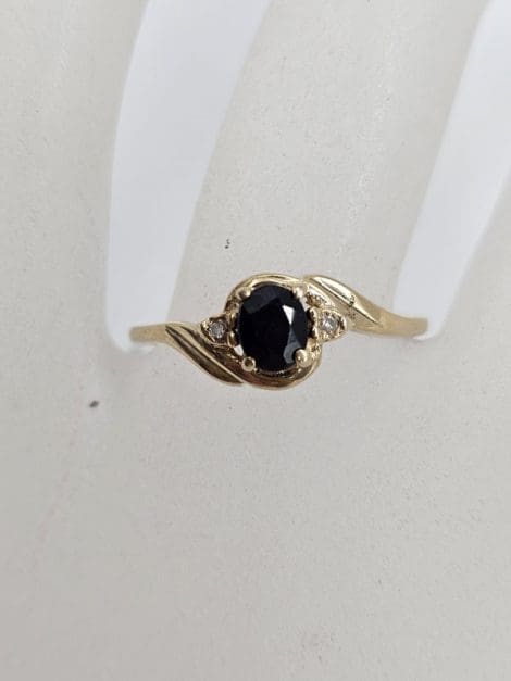 9ct Yellow Gold Natural Sapphire and Diamond Twist Ring