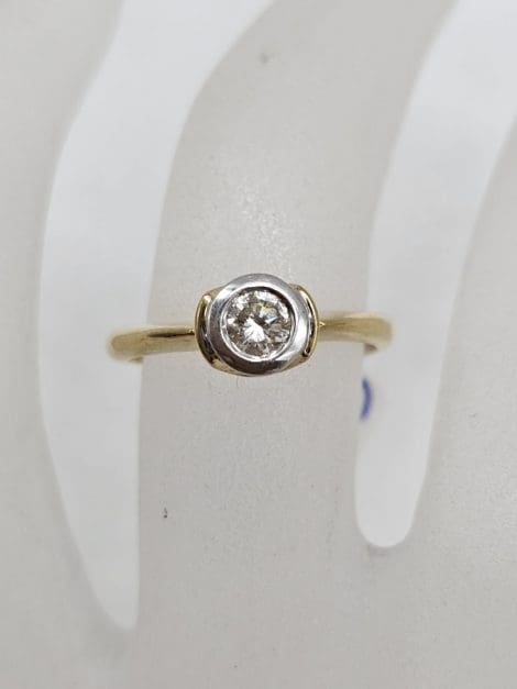18ct Yellow Gold and White Gold Diamond Solitaire Bezel Set Engagement Ring / Dress Ring