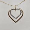 9ct Yellow Gold and White Gold Double Heart Pendant on Gold Chain