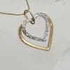 9ct Yellow Gold and White Gold Double Heart Pendant on Gold Chain