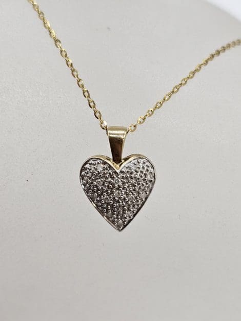 9ct Yellow Gold and White Gold Diamond Heart Pendant on Gold Chain