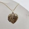 9ct Yellow Gold Ornate Design Heart Locket Pendant on 9ct Gold Chain