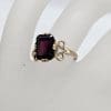 9ct Yellow Gold Garnet Rectangular Shape with Ornate Sides Ring - Antique / Vintage