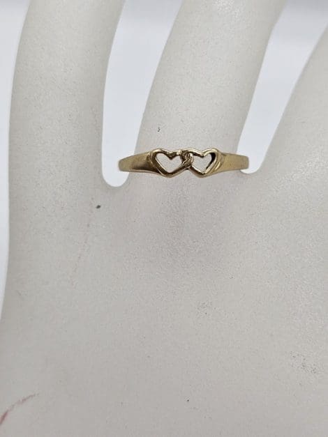 9ct Yellow Gold Double Heart Delicate Ring