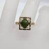 9ct Yellow Gold Oval Jade / New Zealand Green Stone in Rectangular Shape Ring - Antique / Vintage