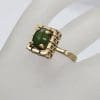 9ct Yellow Gold Oval Jade / New Zealand Green Stone in Rectangular Shape Ring - Antique / Vintage