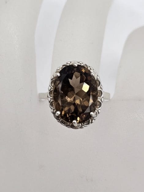 Sterling Silver Smokey Quartz Oval Claw Set Ring - Vintage / Antique